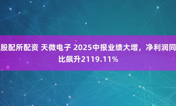 股配所配资 天微电子 2025中报业绩大增，净利润同比飙升2119.11%
